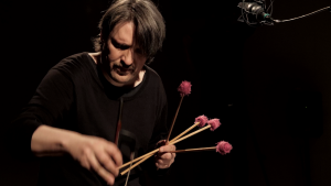 Der Schlagzeuger Martin Lorenz, konzentriert mit diversen Schlegeln in der Hand. Foto: Heidi Hiltebrand